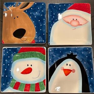 Pfaltzgraff Holiday Helpers Plate Set with Santa, Reindeer, Snowman, and Penguin